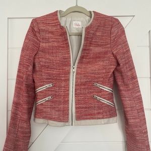 Parker Red Madison Ivory Leather Trim Zipper Tweed